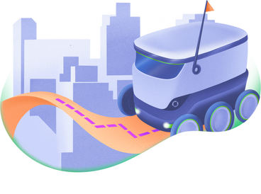 Delivery robot with background PNG、SVG