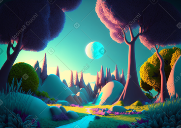 3d奇幻森林背景 PNG, SVG