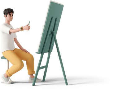 young man drawing picture on easel PNG, SVG