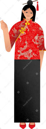 young woman in a red top with dragons PNG、SVG