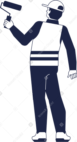 worker in overalls paints with roller PNG, SVG
