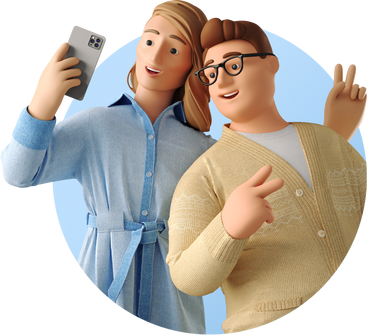 Two cheerful people taking a selfie PNG, SVG