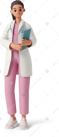 3D female doctor with clipboard PNG, SVG