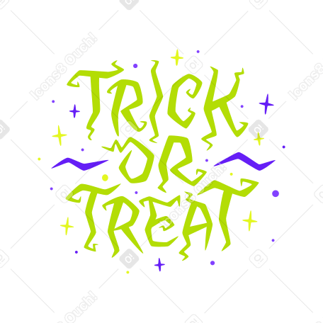lettering trick or treat witch green violet Illustration in PNG, SVG