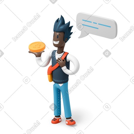 3D 手里拿着比特币的男人 PNG, SVG