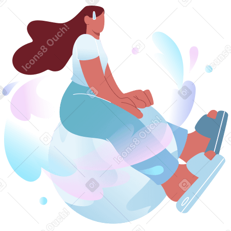 Woman flying and holding onto a planet PNG, SVG