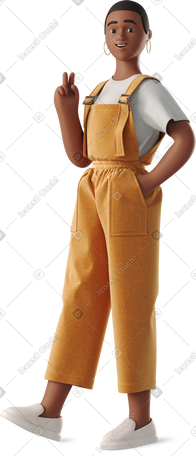 3D young woman in overalls PNG, SVG