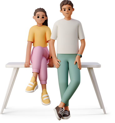 boy and girl sitting with gadgets on the table PNG, SVG