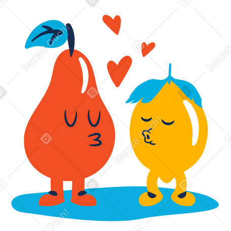 洋梨とレモンのキャラクターがキスをしている PNG、SVG