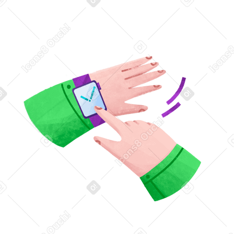 Hand points to the wristwatch Illustration in PNG, SVG