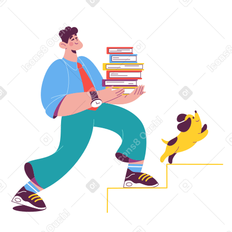 Man climbing stairs with a book PNG, SVG