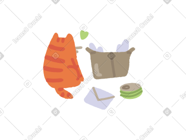 一只橙色的猫坐在垃圾桶旁边 PNG, SVG