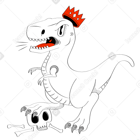 Dinosaur in an achivement crown stepping on a skull and roaring PNG, SVG