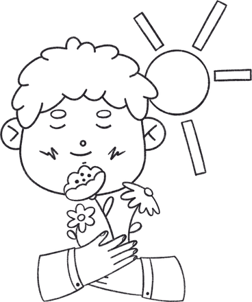 boy holding flowers in his hands PNG, SVG