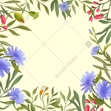 黄色背景上边缘的不同花朵 PNG, SVG