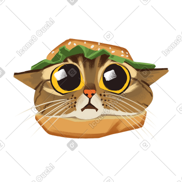 Cat in hamburger动态插图，格式有GIF、Lottie (JSON)、AE