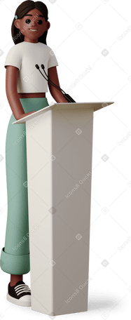3D young woman speaks from the podium Illustration in PNG, SVG