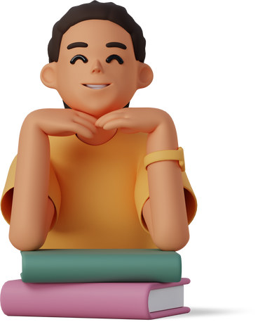 Young woman with stack of books PNG、SVG