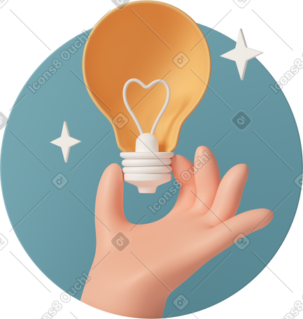 3D hand holding light bulb PNG, SVG