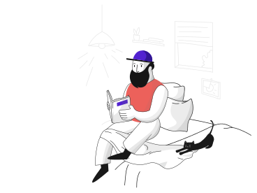 Man sitting in bed and reading a book  PNG, SVG