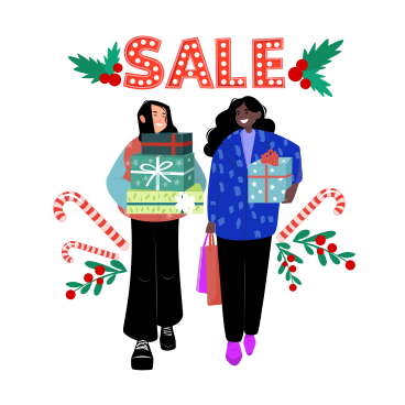 Two women shopping at Christmas sale PNG, SVG