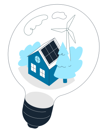 House with a wind turbine and a solar panel in the bulb PNG, SVG