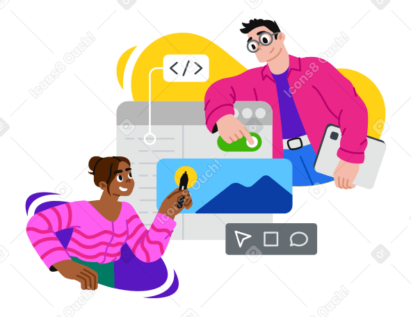 Un homme et une femme collaborent sur la conception de sites web PNG, SVG
