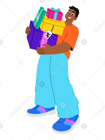 Happy man holding gifts and boxes from the sale PNG, SVG