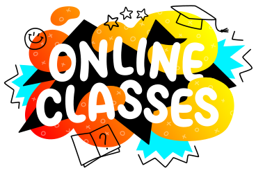 Online classes lettering colorful with doodles PNG, SVG