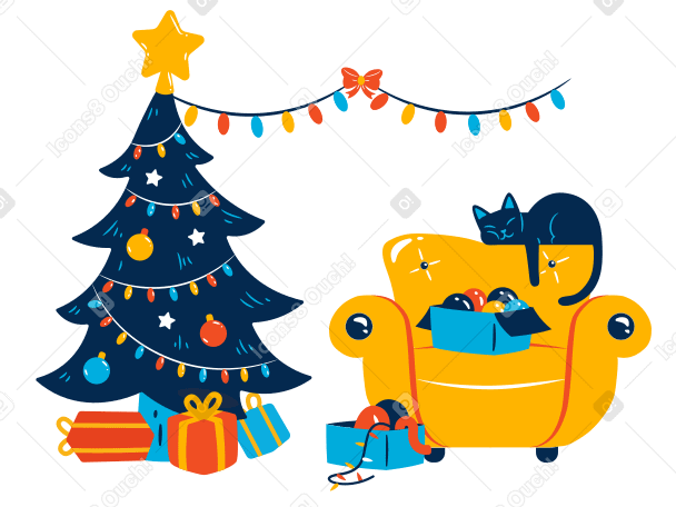 Christmas interior Illustration in PNG, SVG