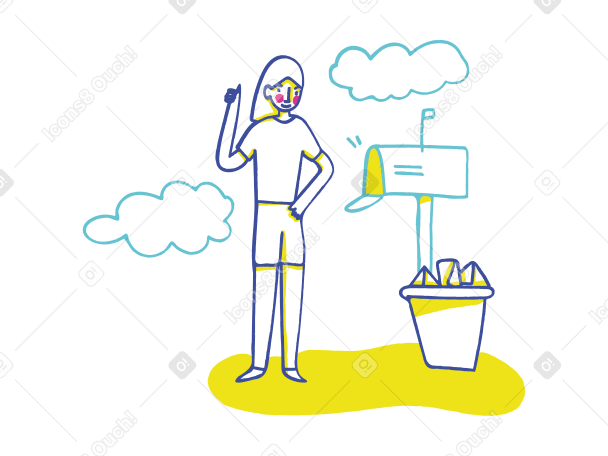 Woman standing next to an empty mailbox PNG, SVG