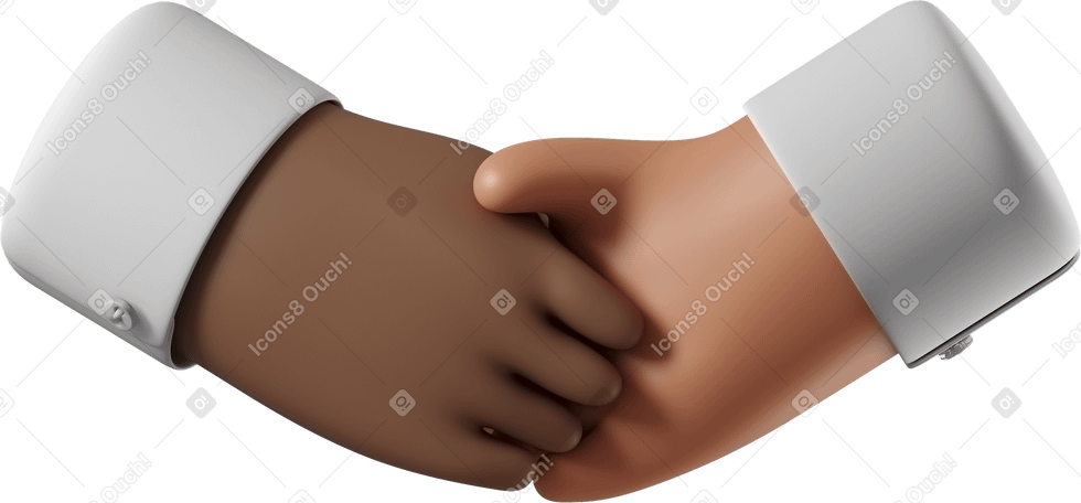 3D Handshake of brown skin and tanned skin hands PNG, SVG
