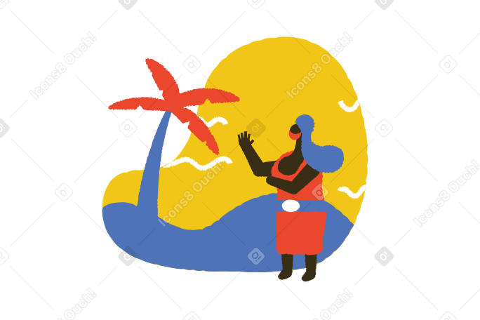 With mask on the beach Illustration in PNG, SVG