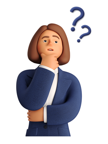 Geschäftsfrau, die über die arbeit nachdenkt, während fragen über ihrem kopf hängen PNG, SVG