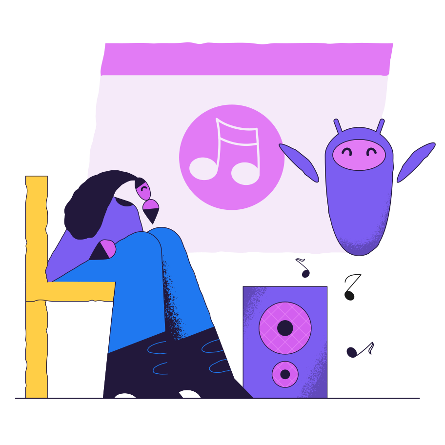 Music control with electronic assistant Illustration in PNG, SVG
