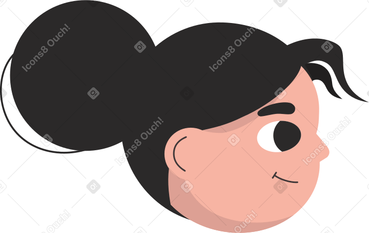 girl's head with bun and bangs Illustration in PNG, SVG