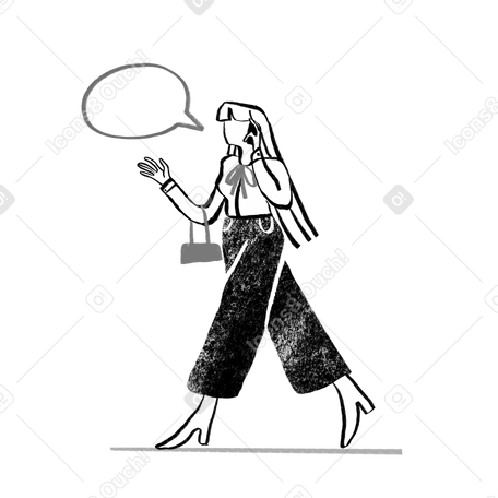 Black and white woman walking and talking on her phone PNG, SVG