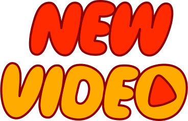 Schriftzug „new video puffy“ mit button-text PNG, SVG