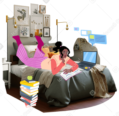 Young woman studying remotely from home PNG, SVG