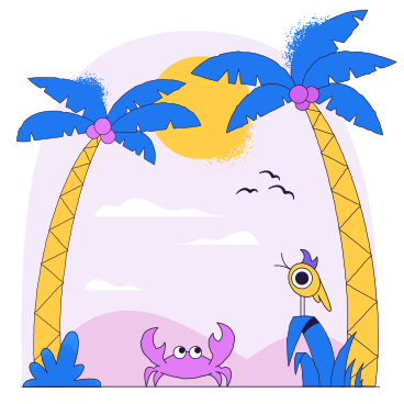 Crab and exotic bird on a beach PNG, SVG