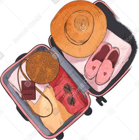 suitcase with travel items в PNG, SVG