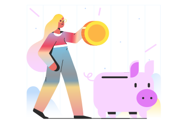 Woman putting a coin in a piggy bank PNG, SVG