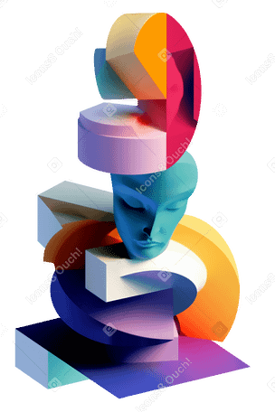3D Abstrakte, lebendige komposition mit kopfsilhouette PNG, SVG