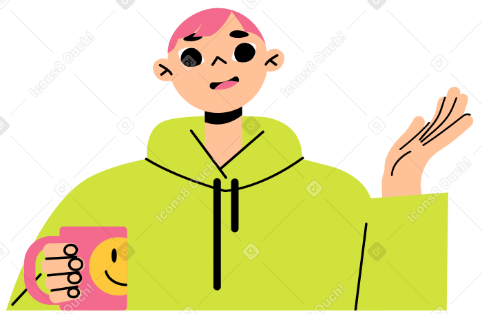 Boy talking online with cup Illustration in PNG, SVG