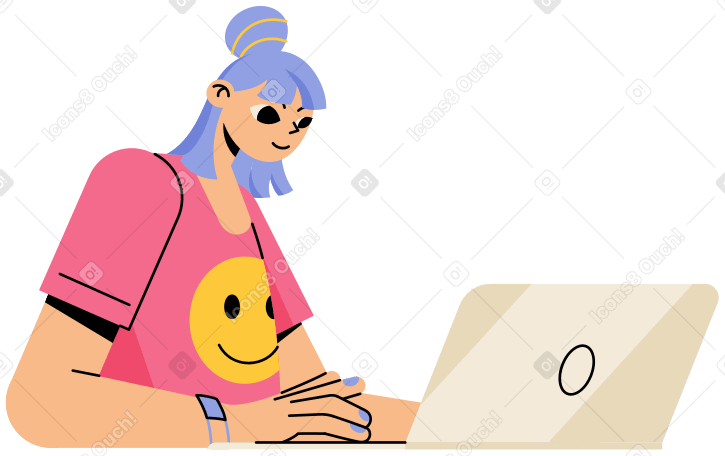 Girl with laptop animated illustration in GIF, Lottie (JSON), AE