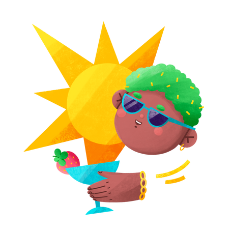 Young boy sunbathing and chilling with a glass in his hand Illustration in PNG, SVG