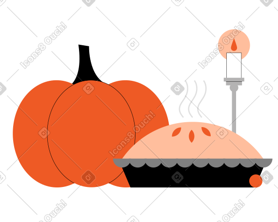 感恩节晚餐用南瓜、馅饼和蜡烛 PNG, SVG