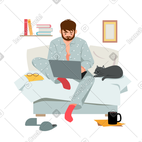 穿着睡衣的男人远程工作 PNG, SVG