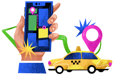 Hand calling a taxi on the mobile application PNG, SVG