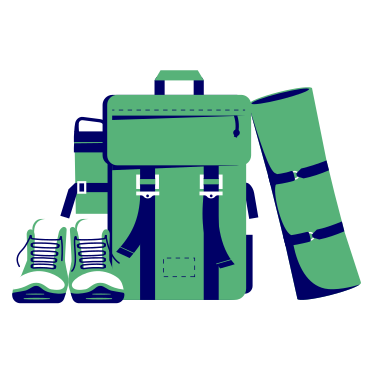 Hiking equipment with backpack, boots and mat PNG, SVG